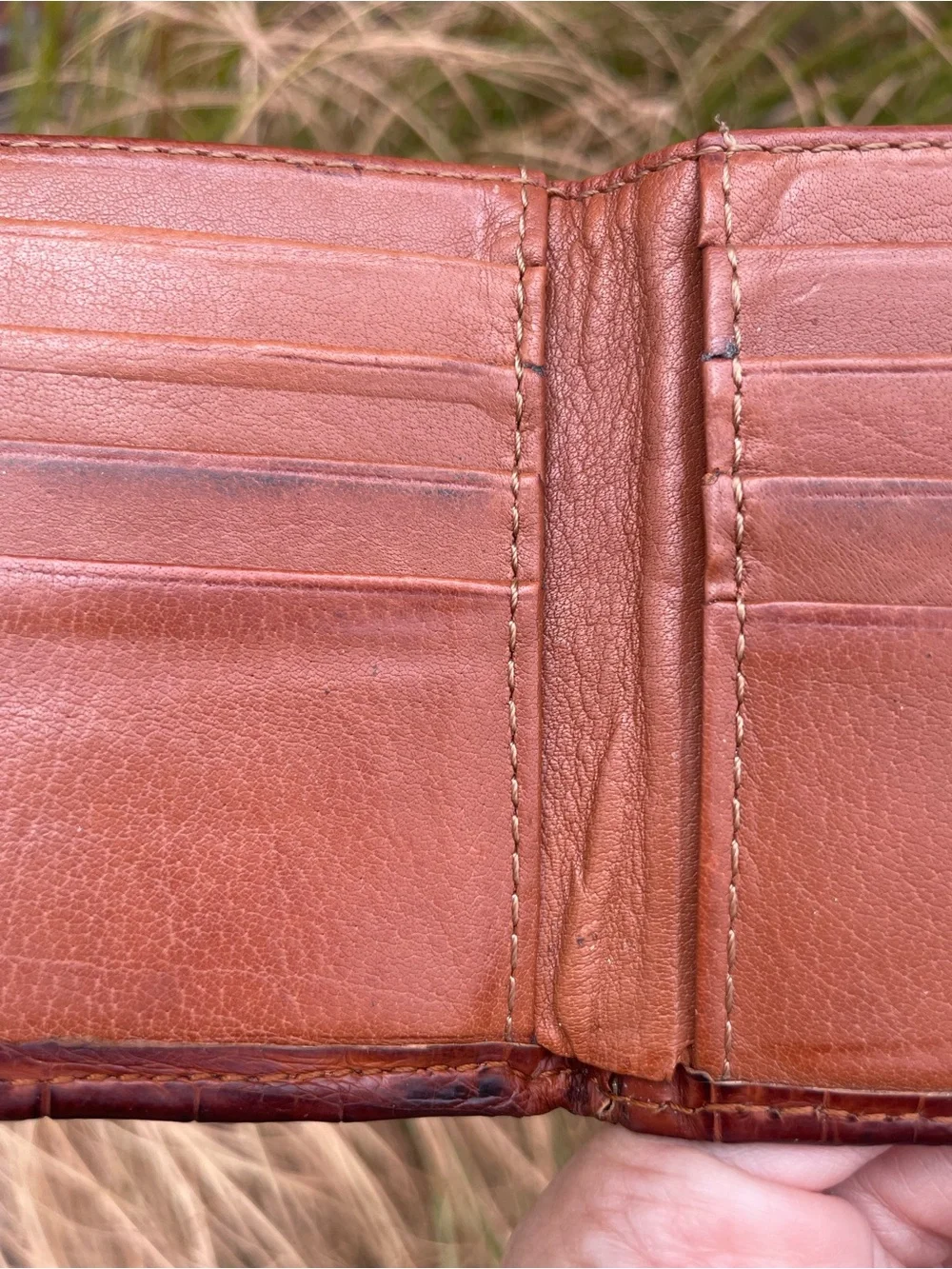 Lucchese Mens Genuine Crocodile Leather Bifold Wallet Exotic Western Brown USA